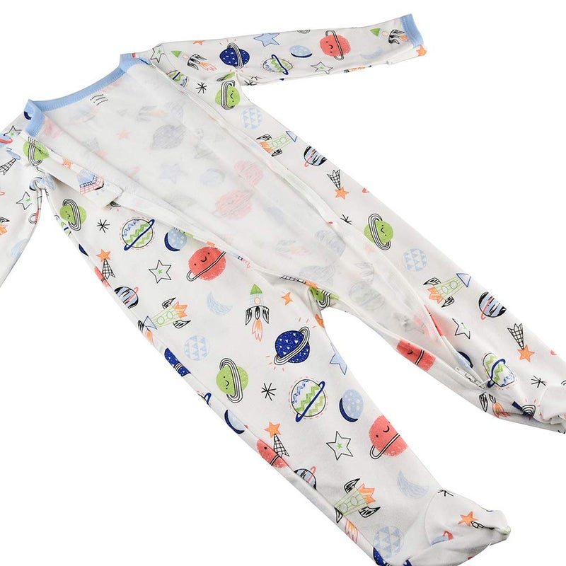 Aablexema Baby Footie Pajamas with Mittens - 3Pcs Infant Cotton Footed One Piece Sleepwear Outfits(0-3M, Space/Vehicle/Whale) - Image 3